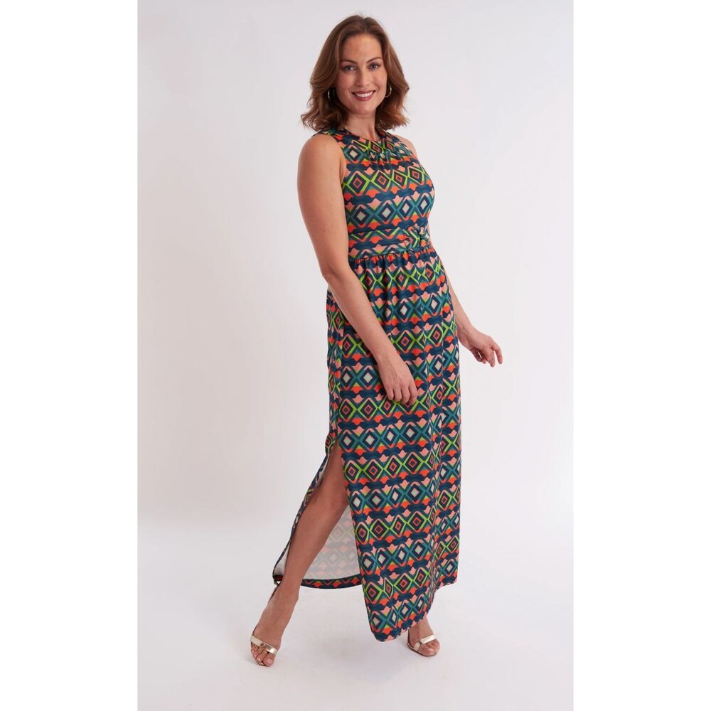 CK Bradley Nina Diamante Maxi Dress Womens M Multi Geometric Diamond Sleeveless